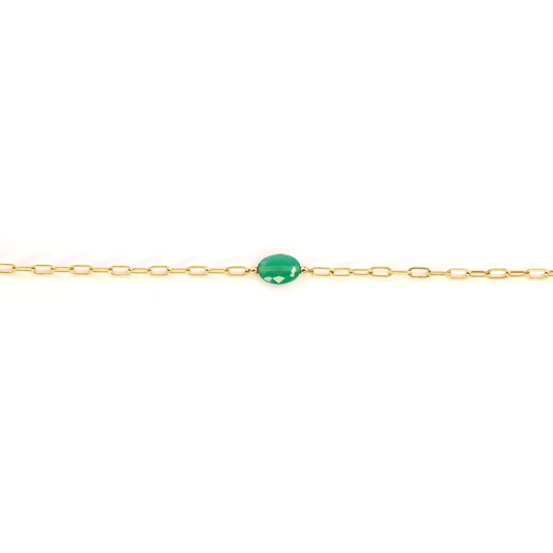 Bracelet ovale vert sur chaîne doré