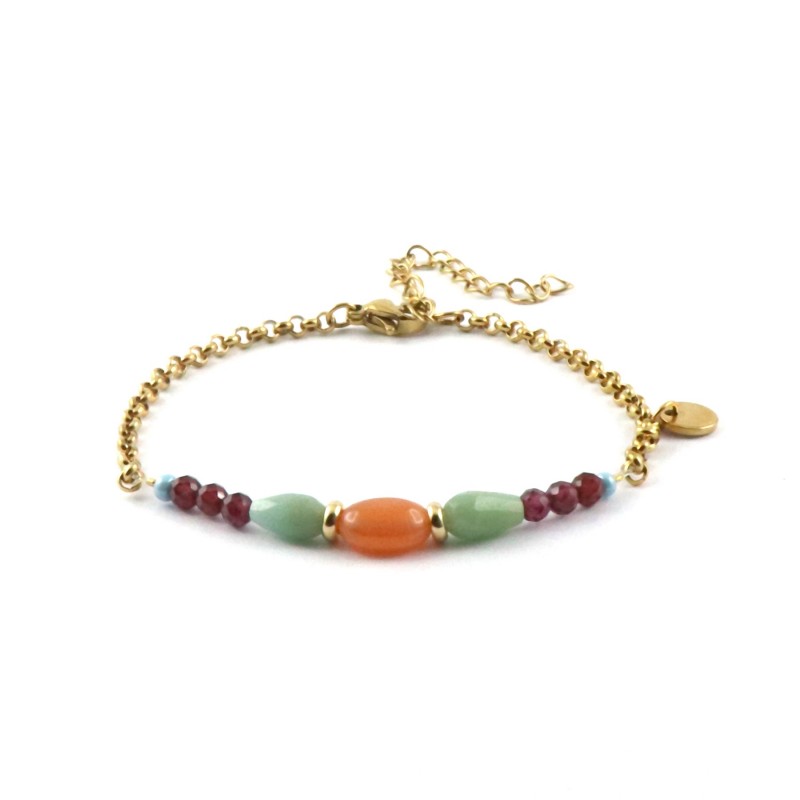 Bracelet grenat et pierres multicolores