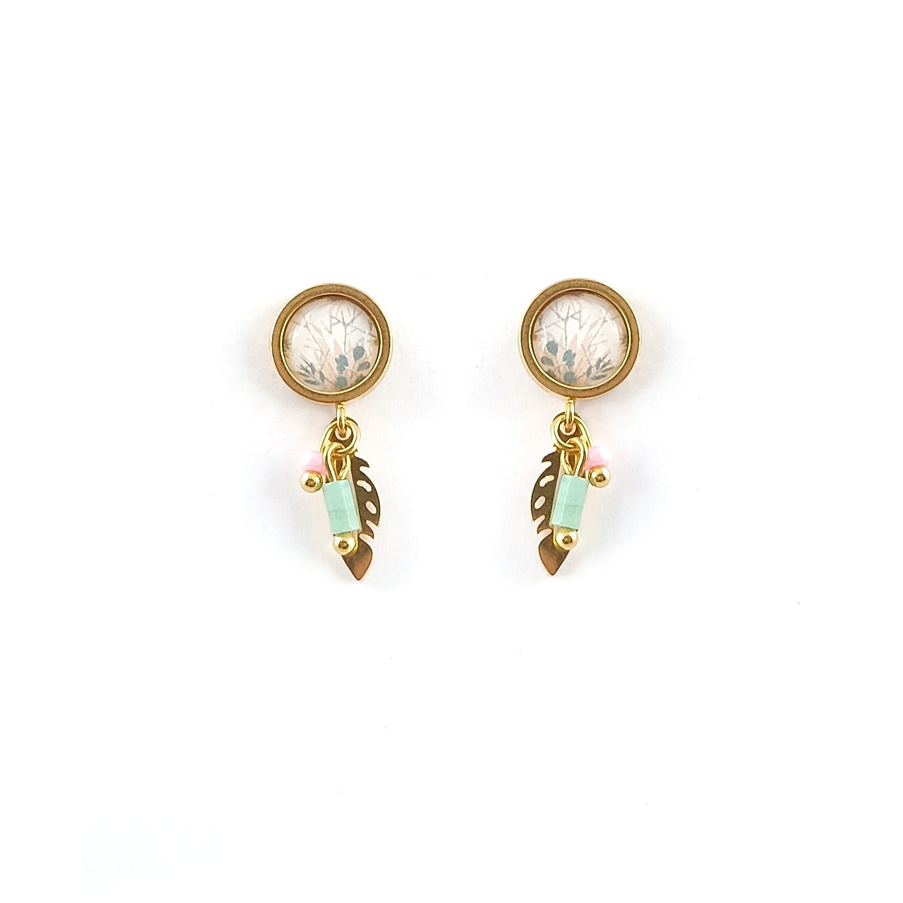 Boucles d'oreilles plume, acier inoxydable doré - bijoux fabrication auvergne - clermont-ferrand - identités bijoux