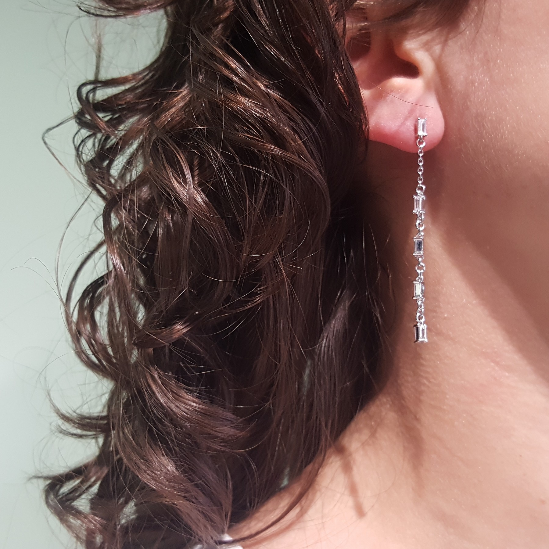 Boucles d'oreilles pendantes argent 925 et oxydes de zirconium - rectangle - bijouterie clermont-ferrand aubière vichy